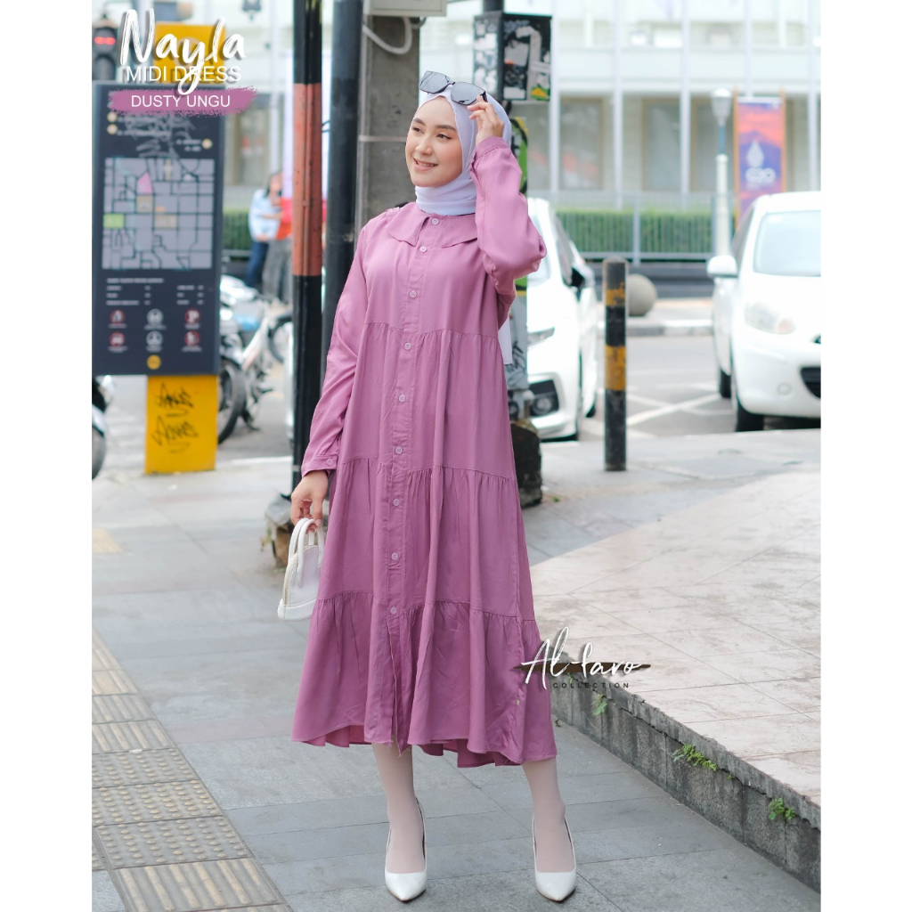 MIDI DRESS NAYLA DEA NALA Alfaro katun twill Cringkel premium nyaman adem daily wear