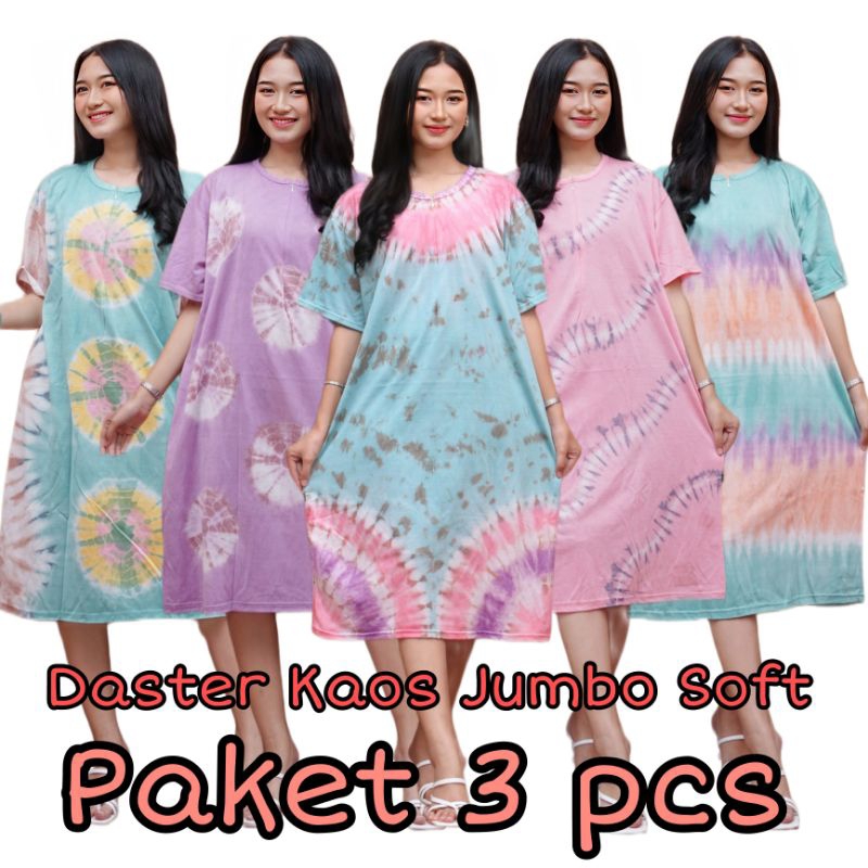 PAKET USAHA 3 PCS DASTER KAOS JUMBO TIEDYE LD 130 LENGAN PENDEK RESLETING BUSUI BUMIL KEKINIAN BATIK PEKALONGAN