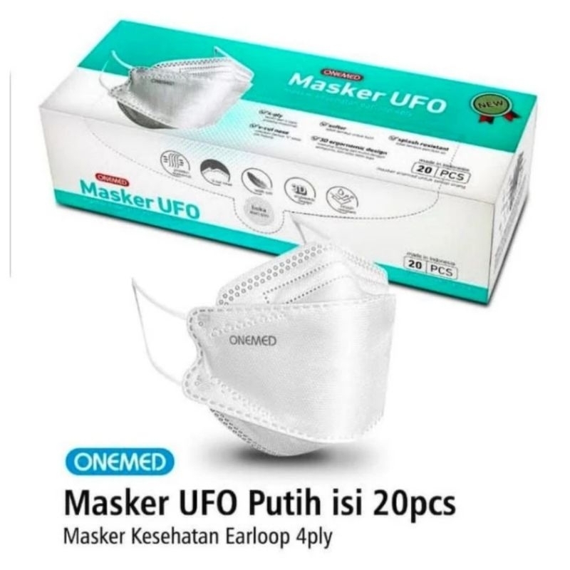 ONEMED - Masker 3D 4ply surgical earloop UFO isi 20pcs