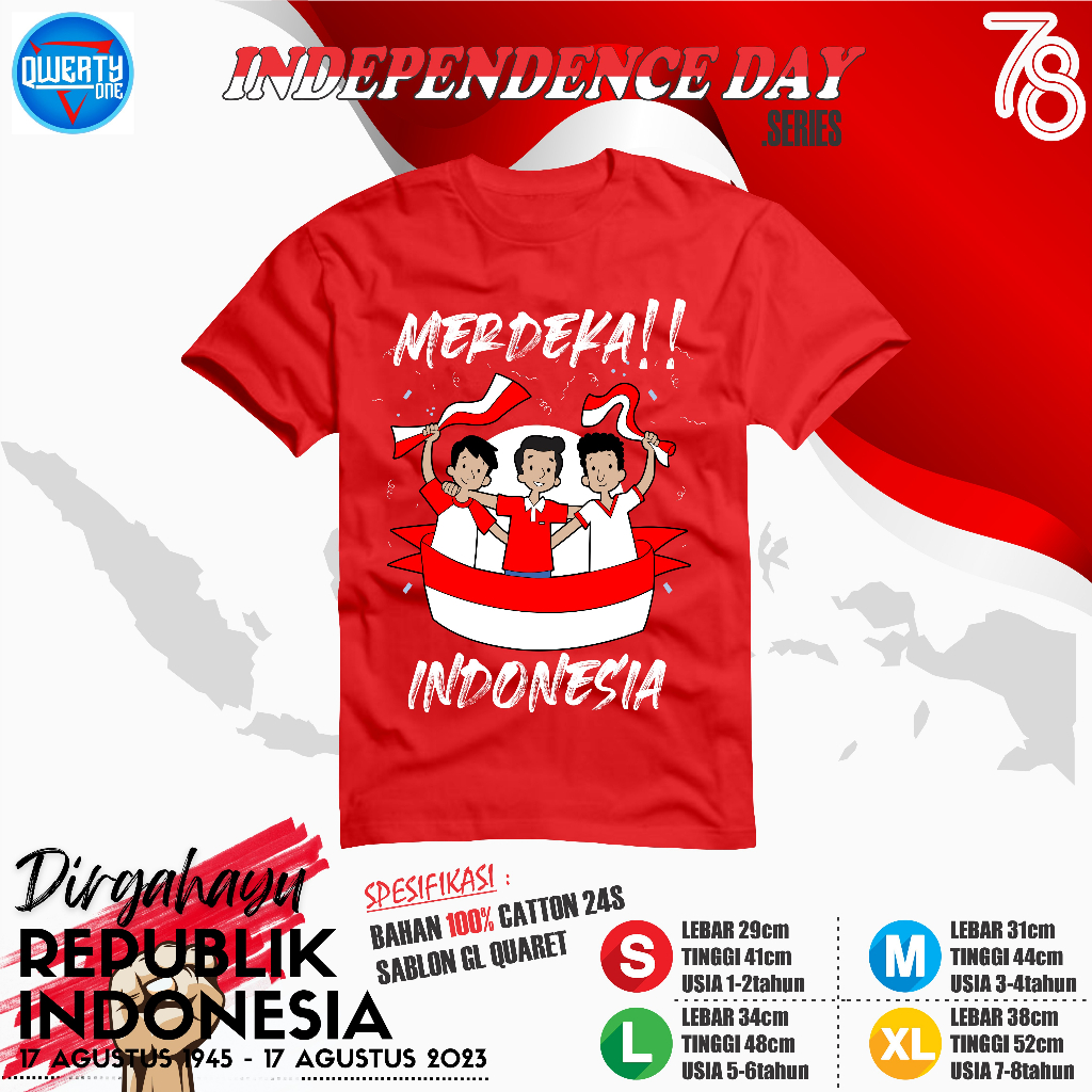 Kaos Anak Distro Edisi Kemerdekaan 1-8 Tahun