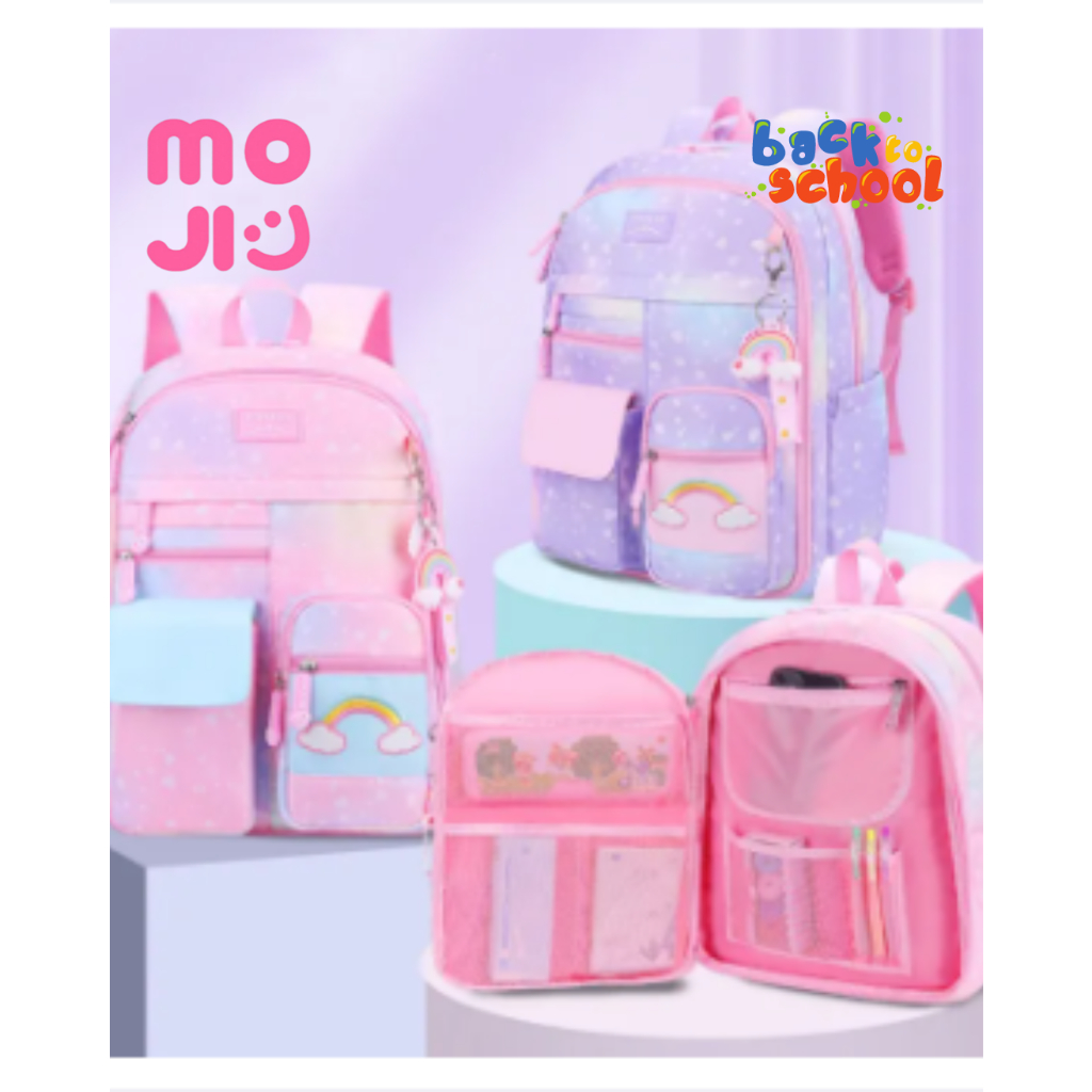 RAINBOW NEW ALL IN POCKETS COLORFUL 18 INCH WATERPROOF EDITION - Tas Ransel Sekolah Anak Perempuan SD SMP Model Pelangi Kulkas Terbaru Impor
