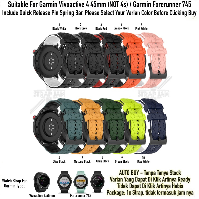 ZQT Strap 22mm Garmin Vivoactive 4 45mm / Forerunner 745 - Tali Jam Tangan Silikon Rubber Quick Release