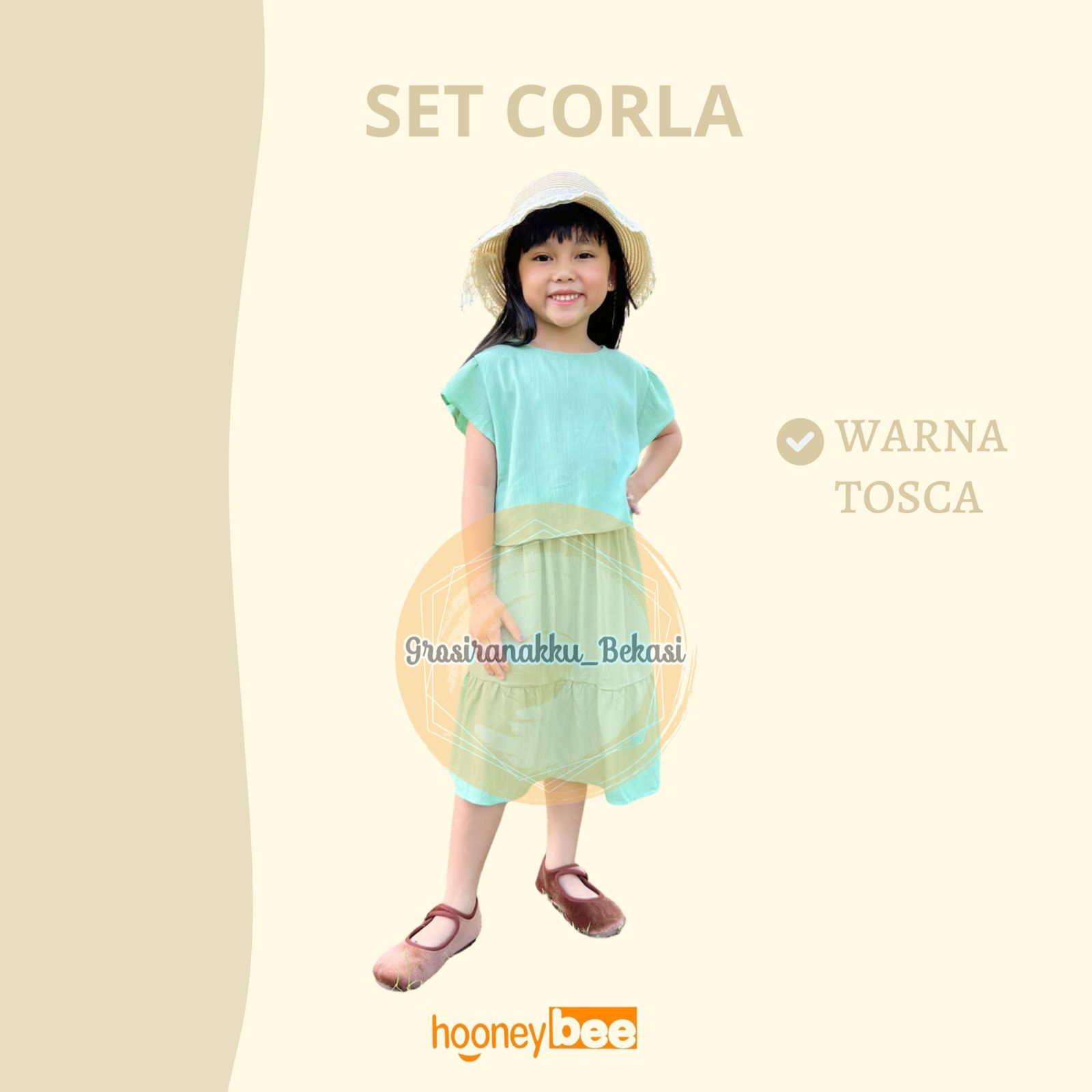 Setelan Anak Cewek Corla Hooneybee Warna Tosca Size 1-5 Tahun