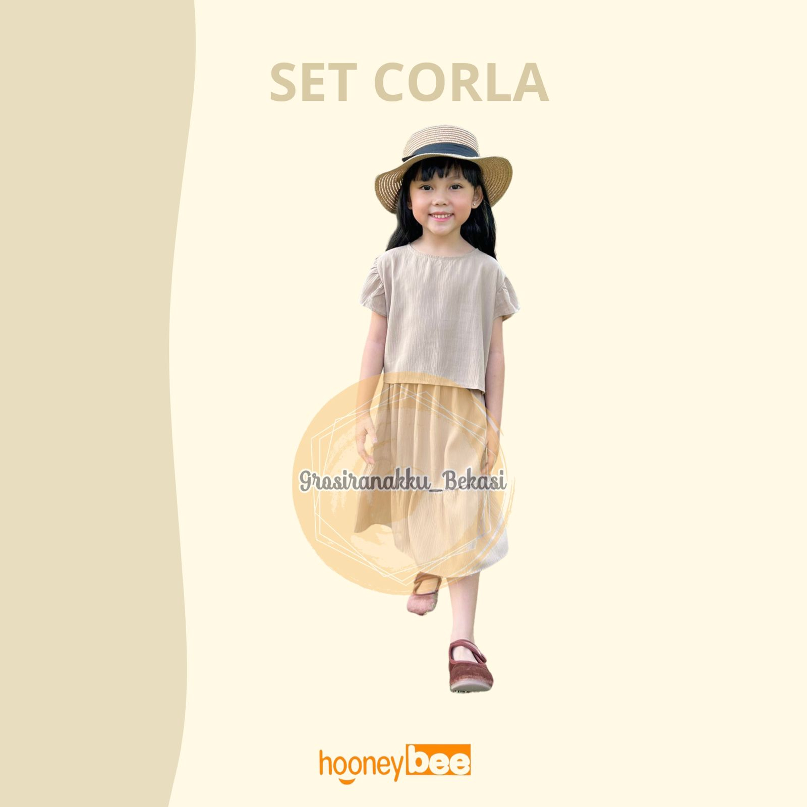 Setelan Anak Cewek Corla Hooneybee Warna Coklat Susu Size 1-5 Tahun