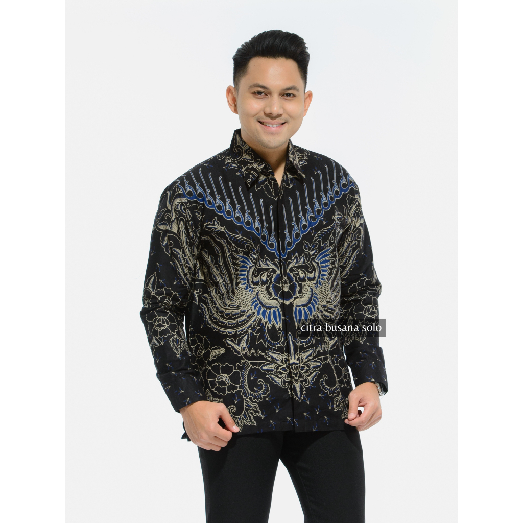 CENDONO BIRU Kemeja Batik Pria Full Furing Bahan Katun Primisima