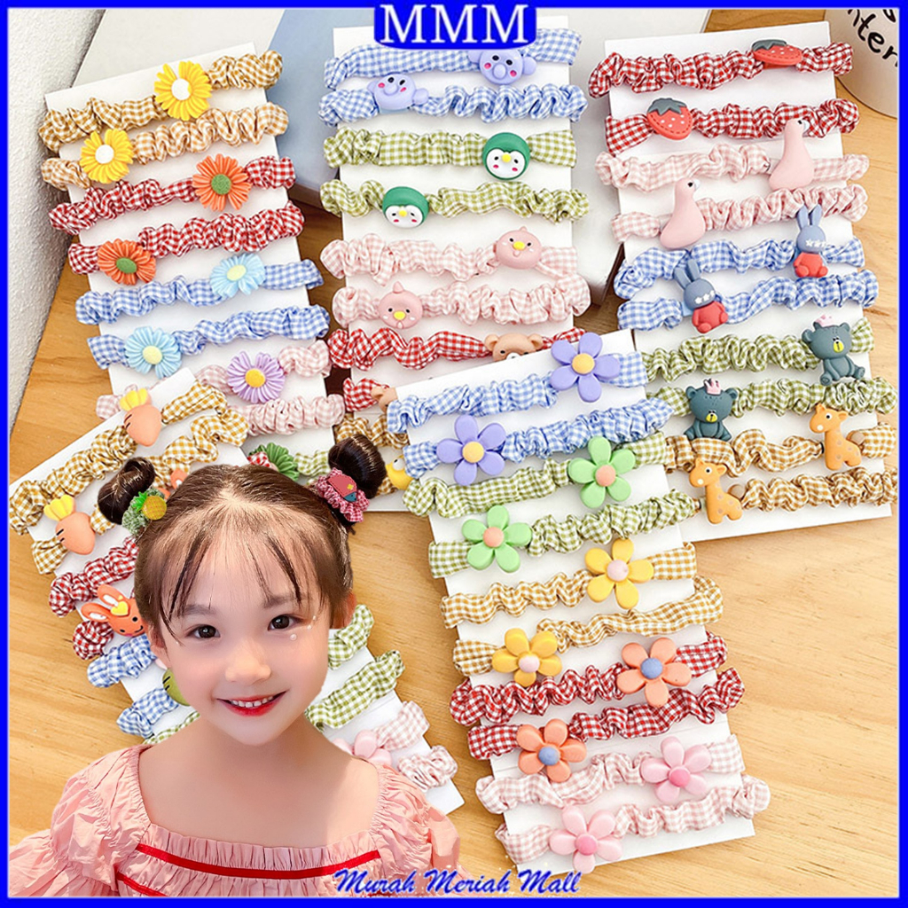 MMM Ikat Rambut Anak Perempuan Fashion Karakter 3D Lucu 10in1 Kunciran Rambut Fashion Karakter Bunga Pita Buah Gaya Korea Kids Aksesoris Rambut 10 in 1 Karakter Hewan Import Murah