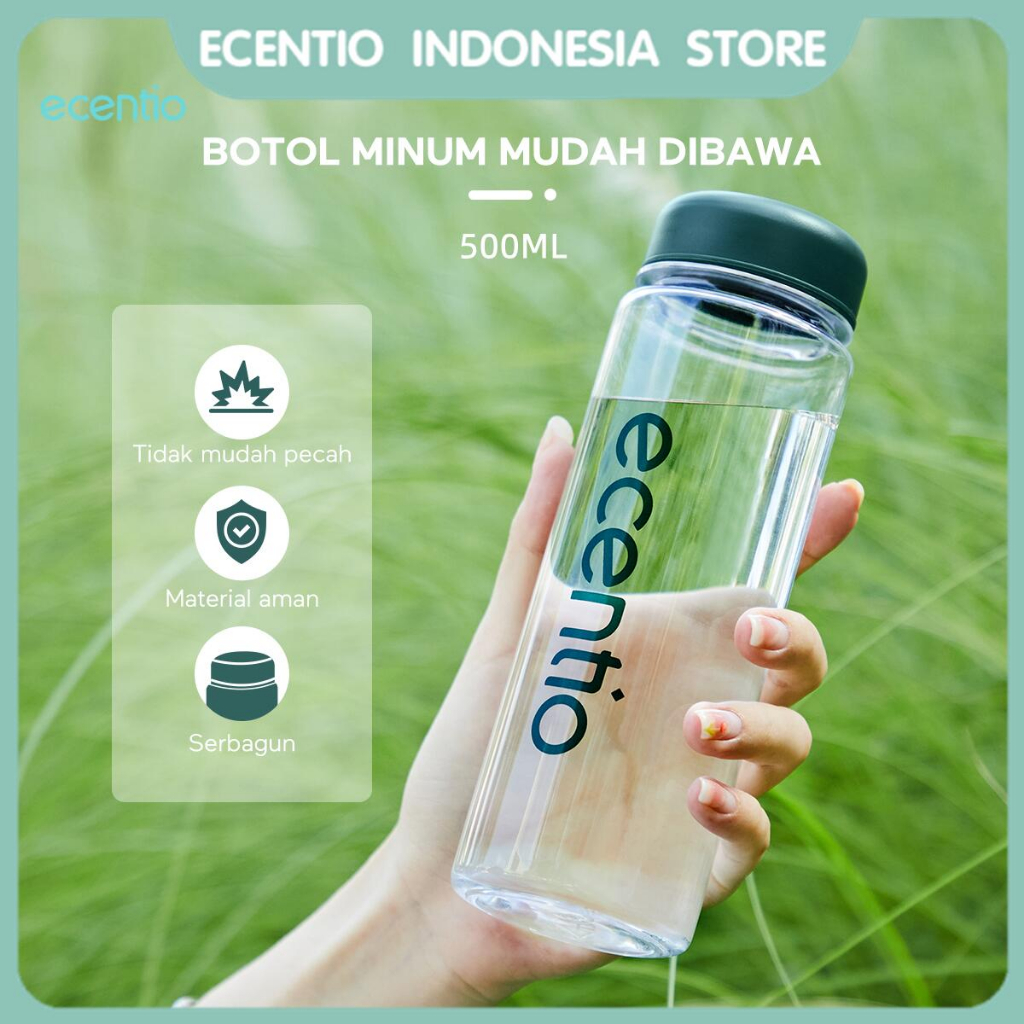 ecentio botol minum 500ml sport botol portabel  warna Biru muda tempat minum sport bening BPA free Water Bottles