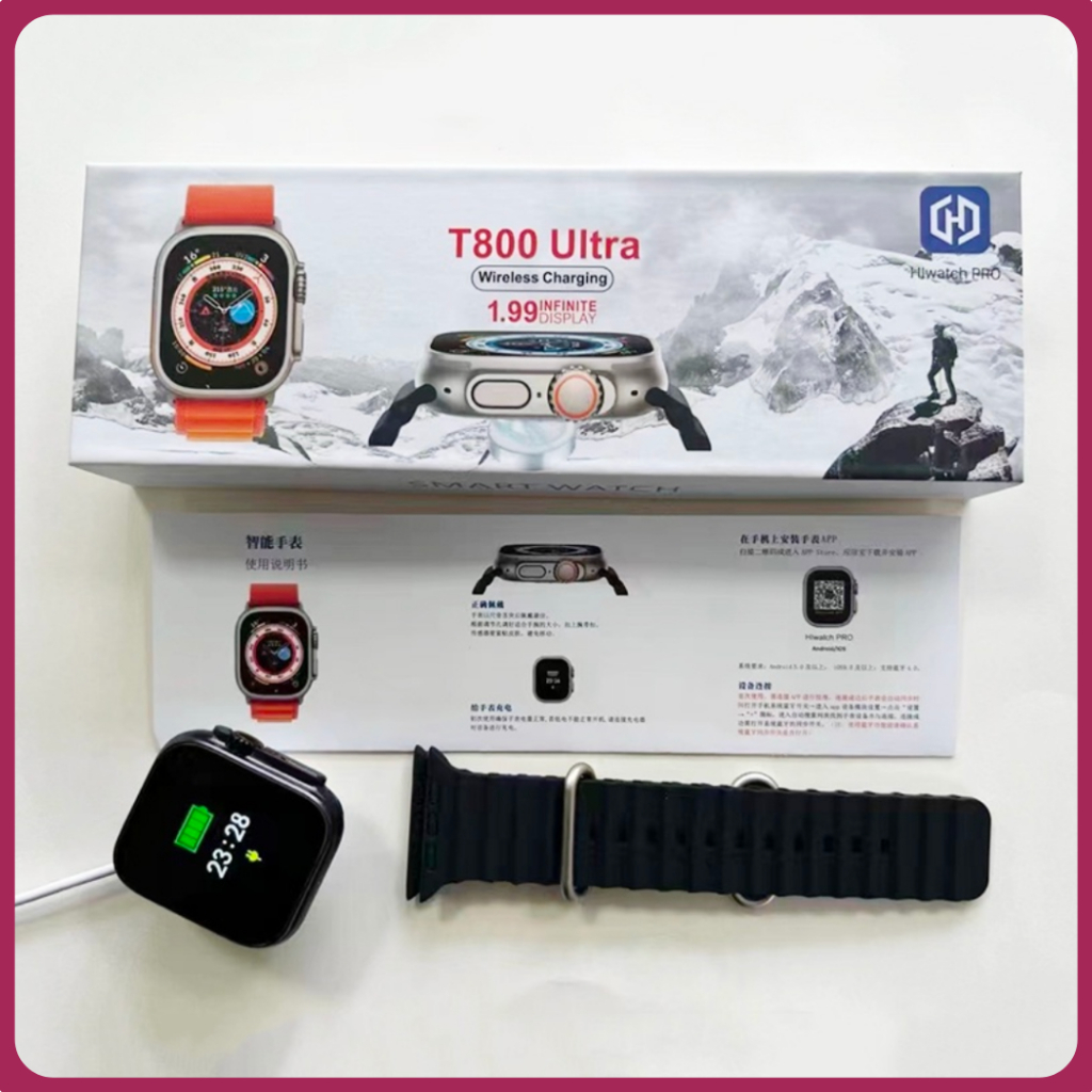 T800 Ultra Bluetooth Smartwatch 1.99 inch HD Screen Full Touch Bisa Phone Call IP68 Waterproof Full Touch Screen Wireless Charging