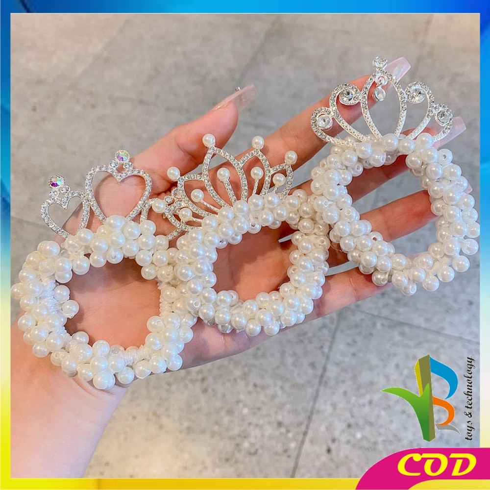 RB-C879 Ikat Rambut Anak Perempuan Motif Mahkota Mutiara Crown Gaya Korea / Girls Hair Ties Karet Rambut Mutiara Anak / Ikat Rambut Princess Lucu Import