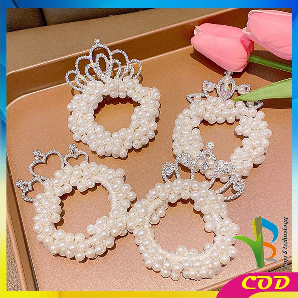 RB-C879 Ikat Rambut Anak Perempuan Motif Mahkota Mutiara Crown Gaya Korea / Girls Hair Ties Karet Rambut Mutiara Anak / Ikat Rambut Princess Lucu Import