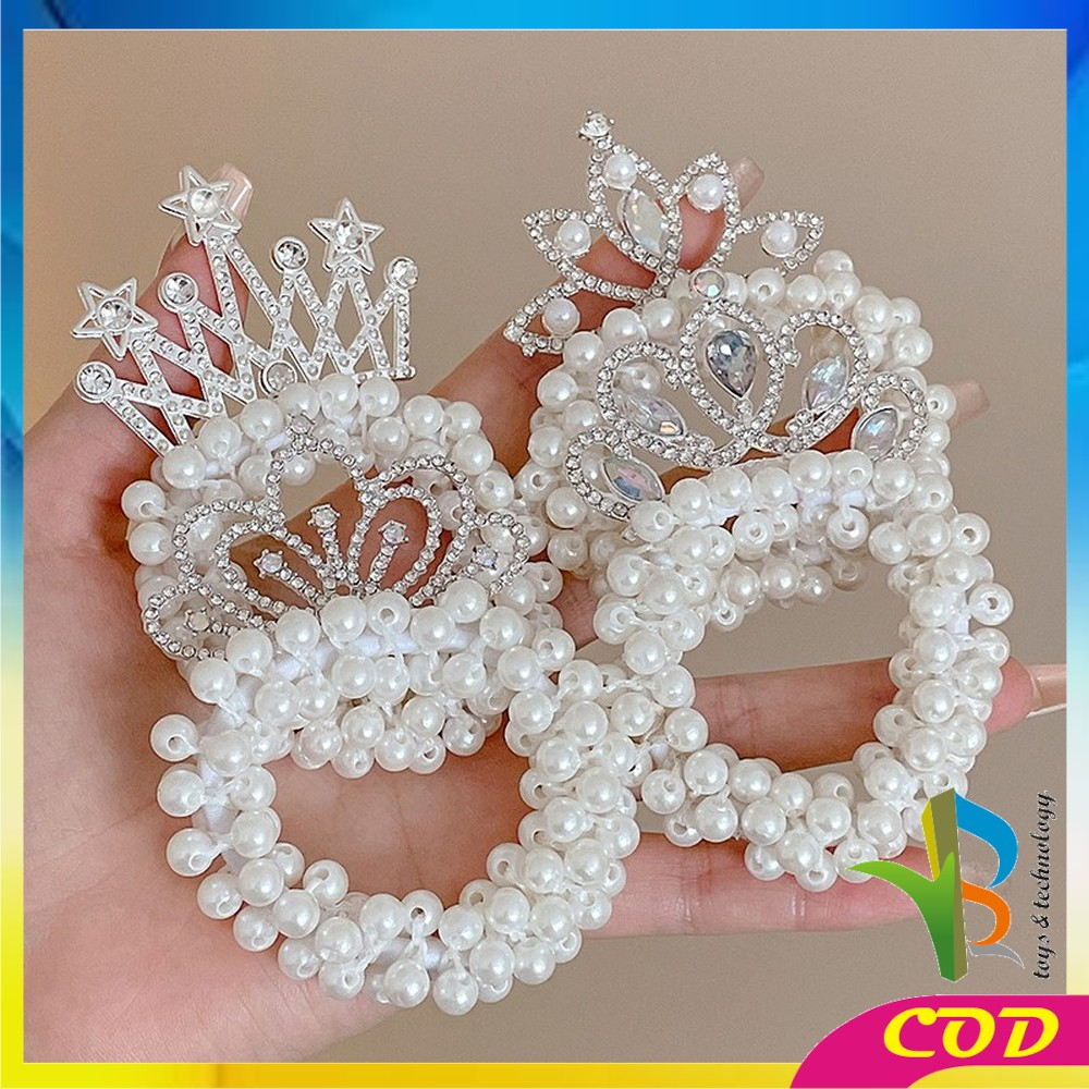 RB-C879 Ikat Rambut Anak Perempuan Motif Mahkota Mutiara Crown Gaya Korea / Girls Hair Ties Karet Rambut Mutiara Anak / Ikat Rambut Princess Lucu Import