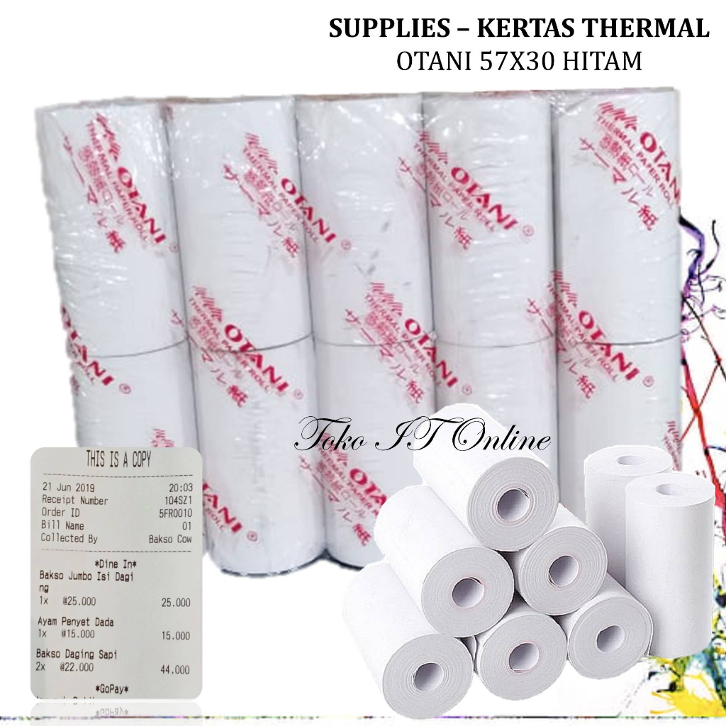 (MINIM 10 ROLL) KERTAS STRUK OTANI 57x30/57x31/58x30/58x31 HITAM KERTAS THERMAL 58MM STRUK KASIR MINI PRINTER THERMAL BLUETOOTH PBT2058 RPP02N C58BT