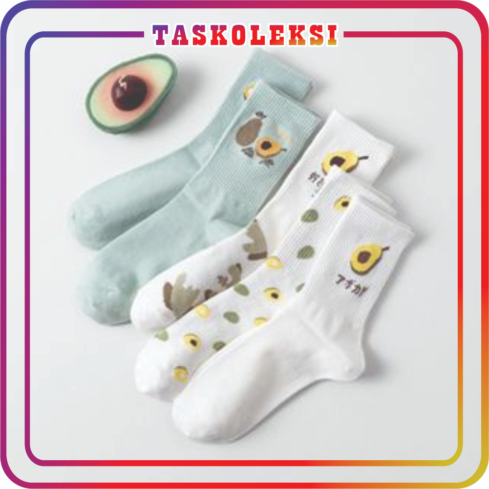 ☛TK☚ Kaos Kaki Wanita Panjang Motif Avocado Kaos Kaki Setinggi Betis Import KK137