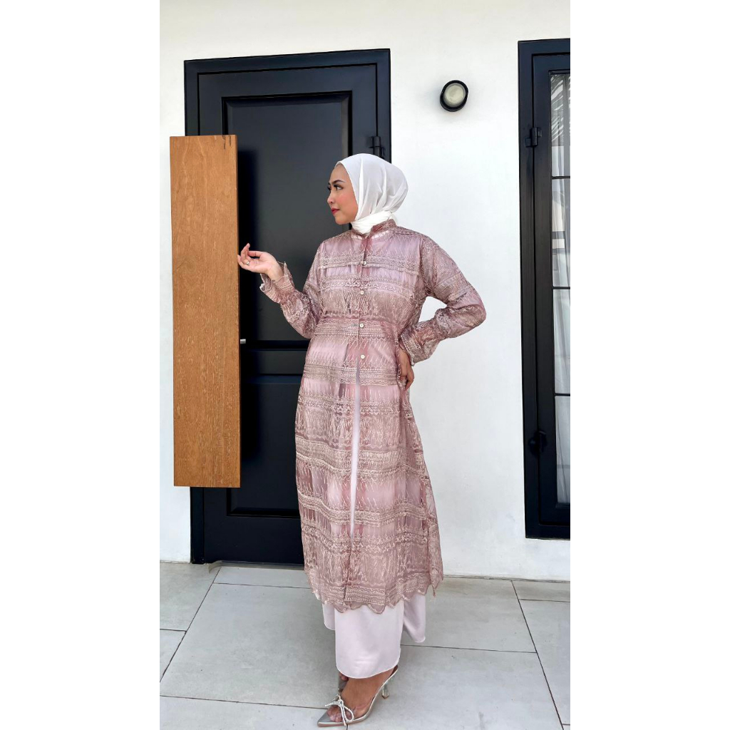 Alesha Outer Brukat Kondangan Pesta Wisuda Seragam Bridesmaid Busui Friendly Baju Kurung