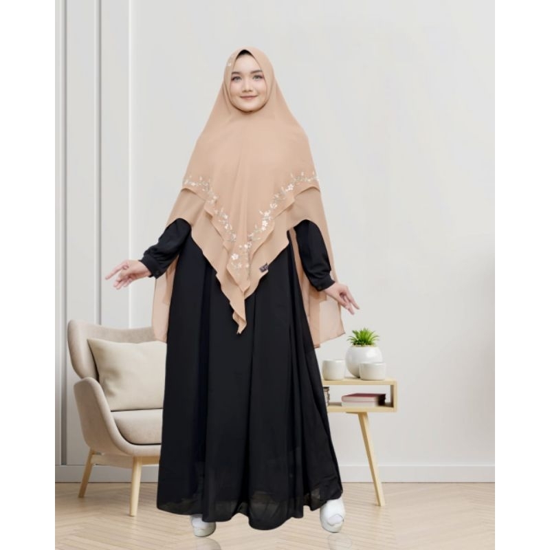 hijab sahla Bordir full/Kerudung syari jumbo bordir/Hijab Jilbab 2 layer ceruty Babydoll Armani