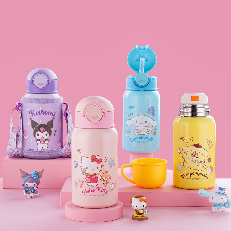 Botol Thermos 520ML Stainless 316 Sarung Dua Tutup Teguk dan Sedot Kuromi Kitty Cinnamoroll Pompompurin