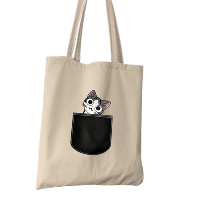 Totebag Wanita Resleting Tas Tote Bag Motif Kucing 35x40cm TB01