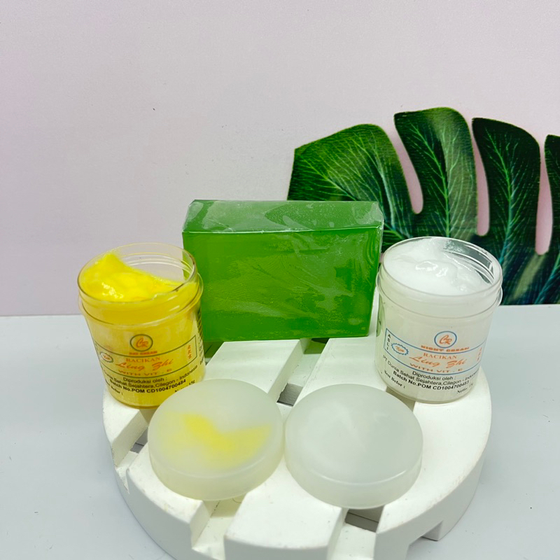 PAKET CREAM LING CHI LING ZHI LING SHI ORIGINAL (Siang+malam+sabun polos hijau)