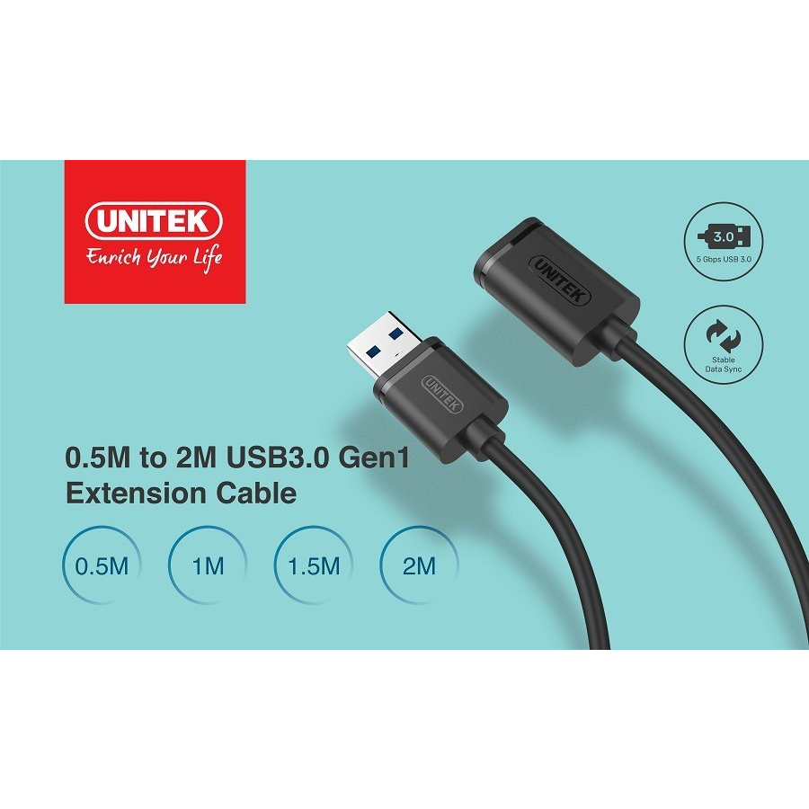 UNITEK Y-C458GBK Extension Cable USB 3.0 Male to Female 1.5m Kabel USB