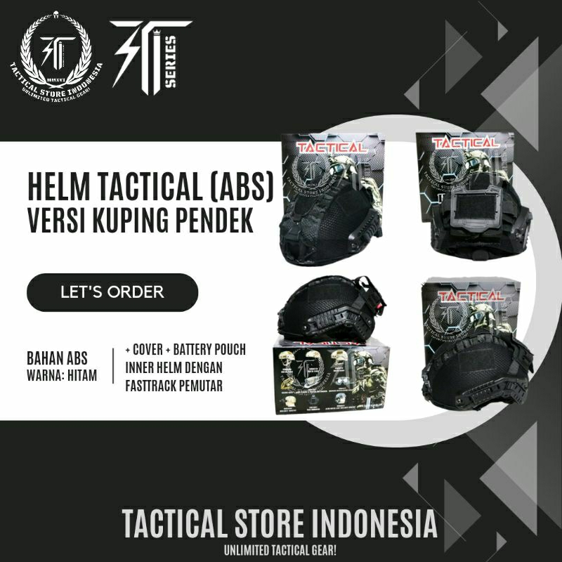 Helm Tactical + Cover Mich Warna Hitam Versi Kuping Pendek Bahan ABS