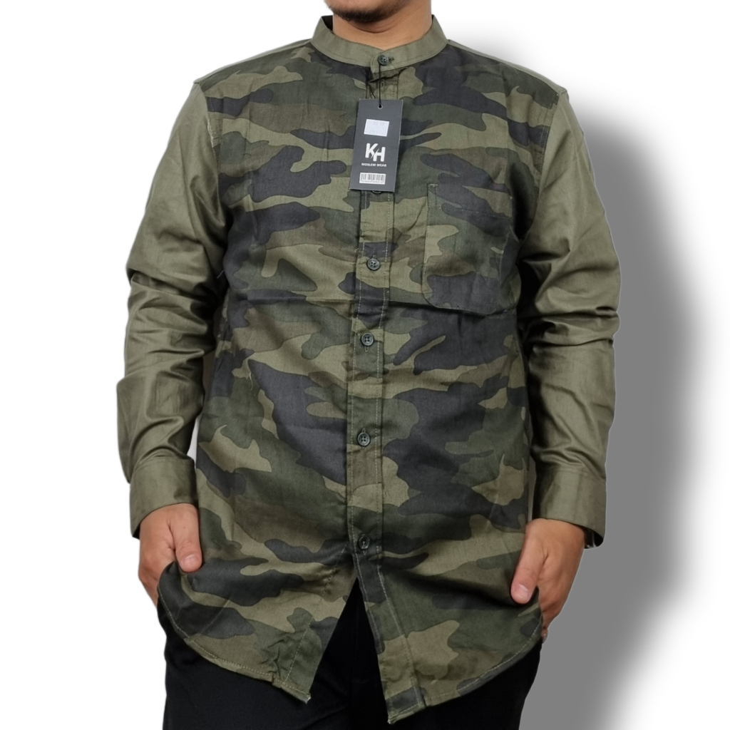 Kemko KH Kemeja Koko Pria Lengan Panjang Slimfit Hijau Army Slim Fit