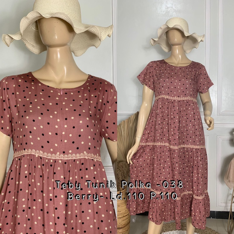 Daster Arab Teby TUNIK POLKA &amp; TUNIK FLOWER Dress Bawah Lutut