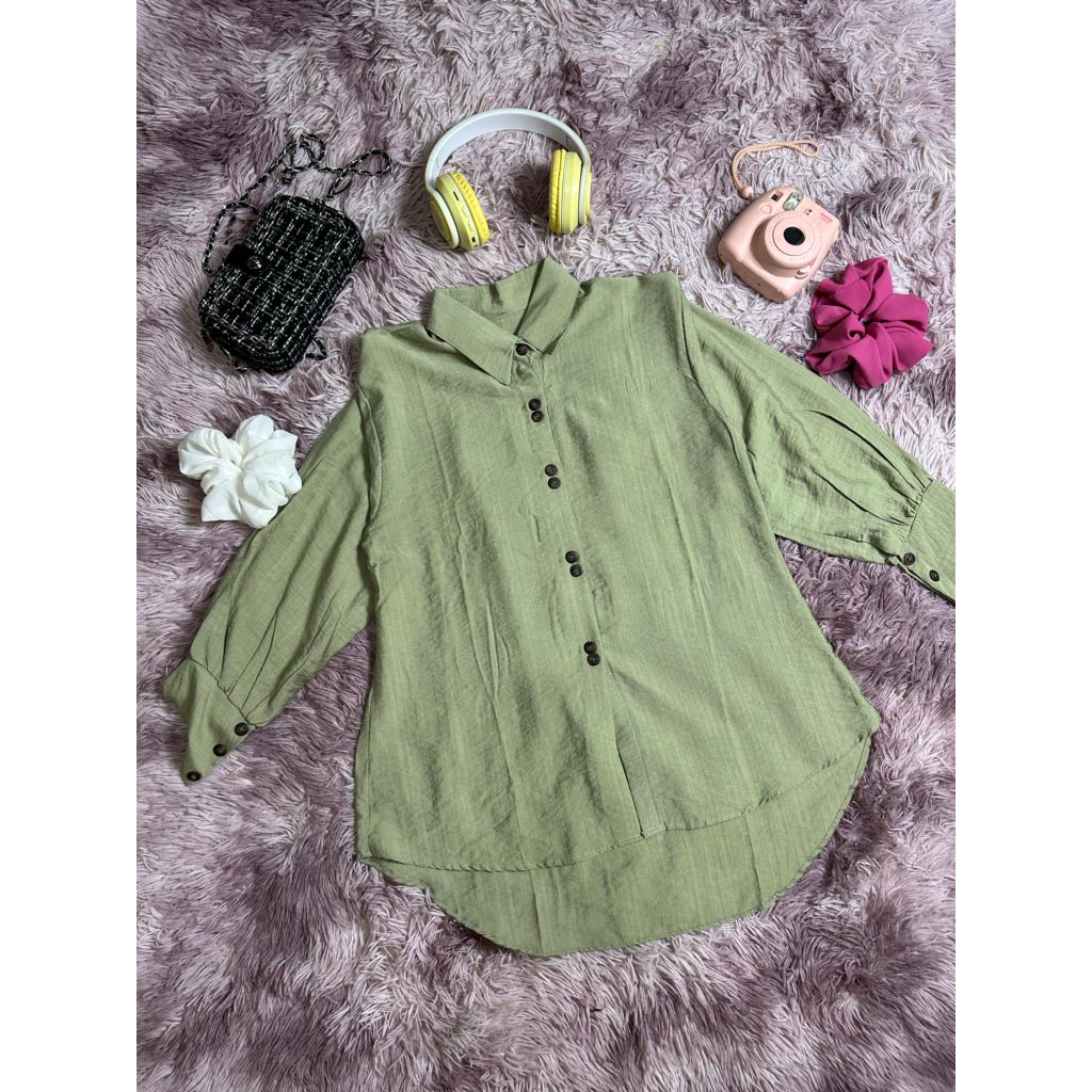 LISA BLOUSE KEMEJA KEKINIAN BAHAN POLO LINEN LENGAN MANGSET