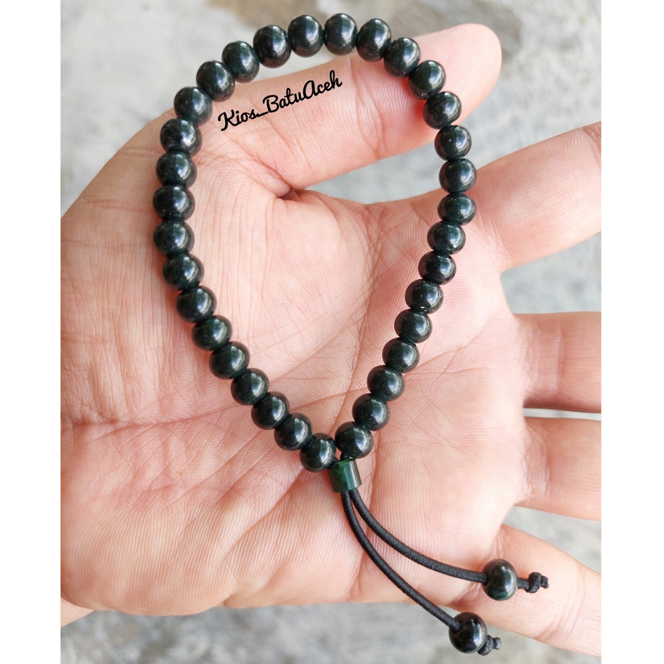 Gelang Tasbih Batu Giok Black Jade Asli Aceh 33 Butir