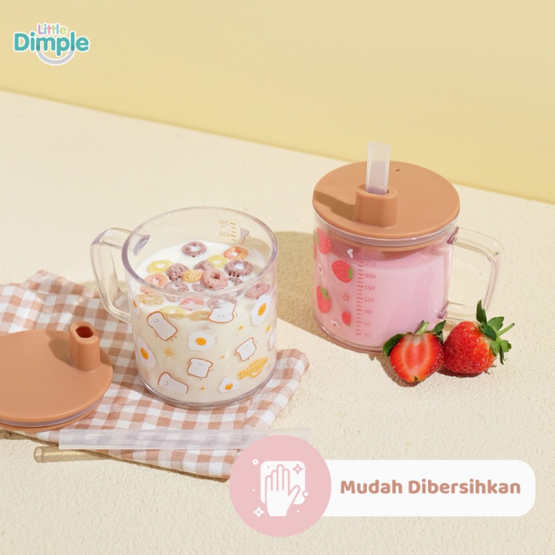 Little Dimple Multipurpose Cup MILK CUP Gelas Tritan Latihan Minum Bayi MPASI Gelas Susu Bayi + UKUR Takaran + Sedotan 6M+ 240ml