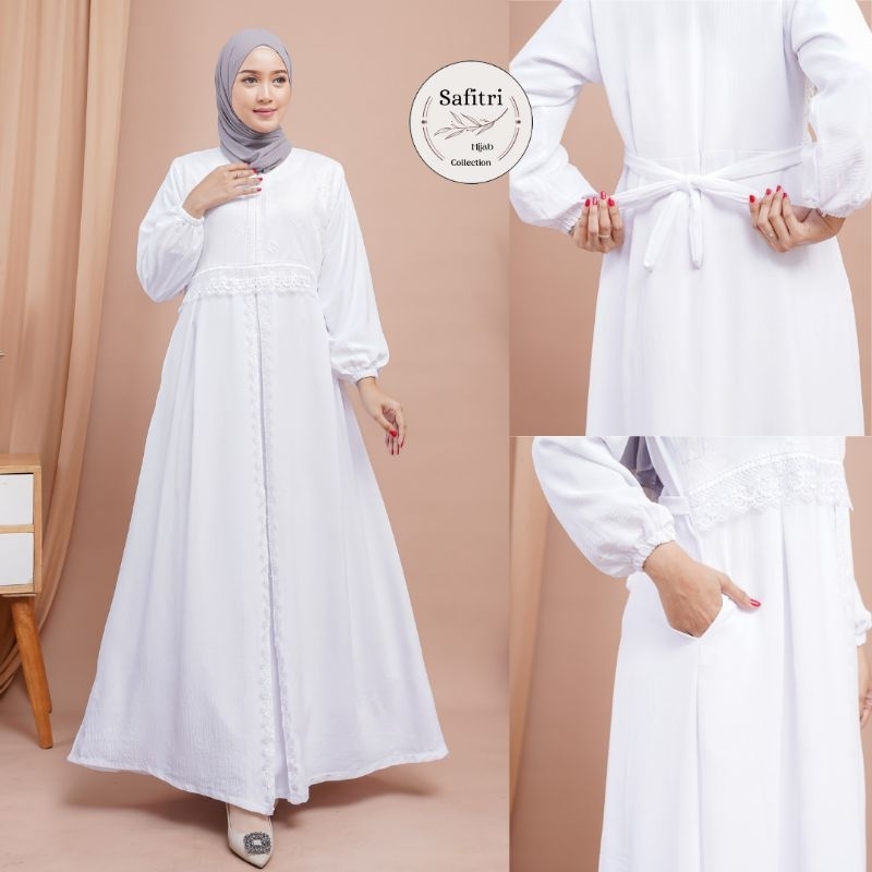 AISYA DRESS Gamis putih bersih hitam Thawaf Umroh Manasik Haji by Safitri Fashion