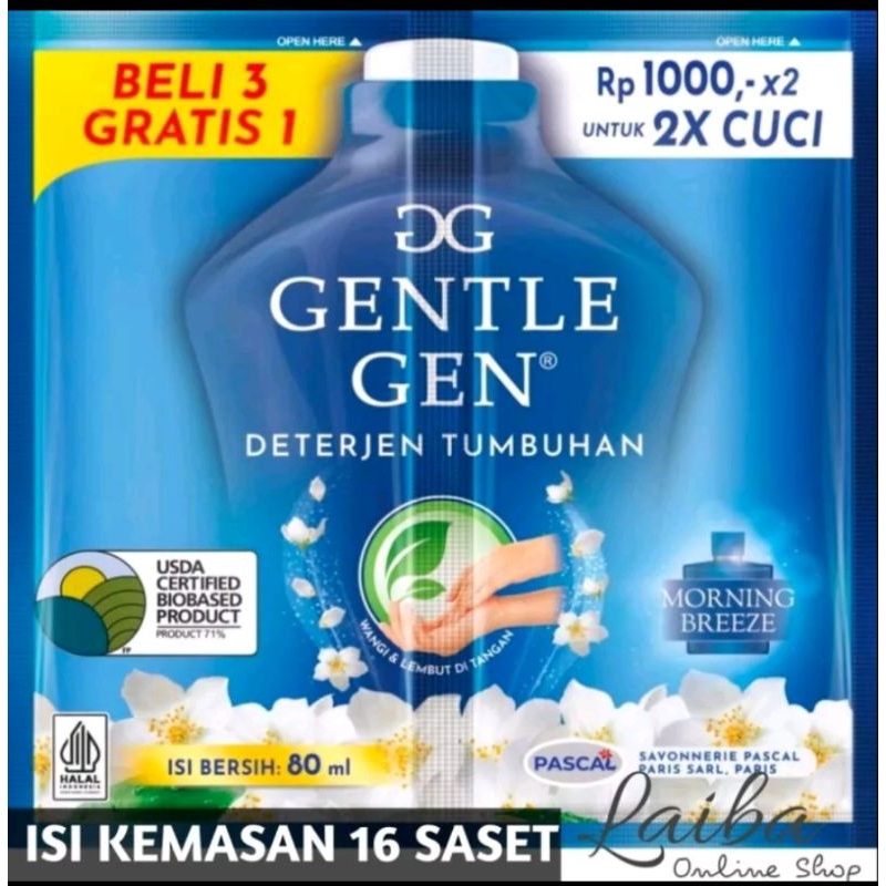 GENTLE GEN Deterjen Cair Sachet [ 1 pak = 12 BONUS 4 ]