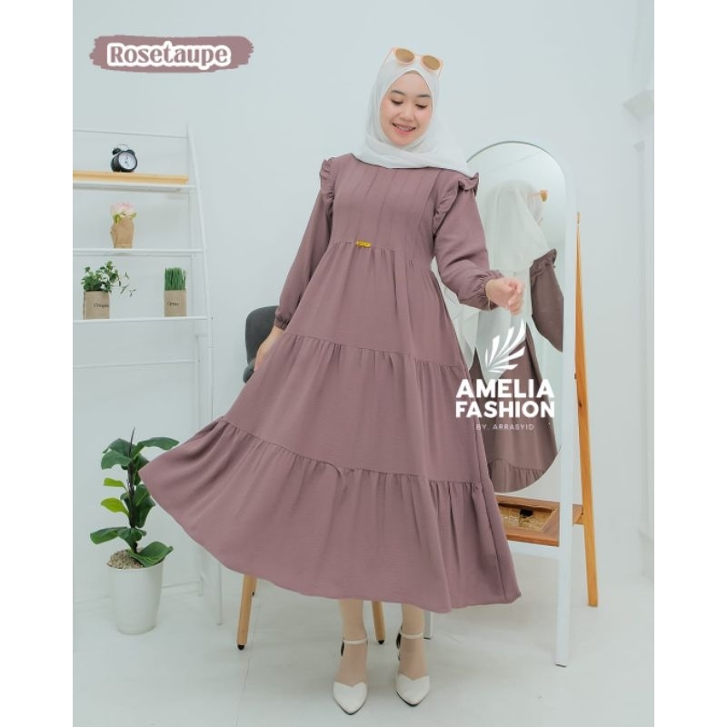 NAILA MIDI DRESS ORI AMELIA FASHION OUTFIT REMAJA MODERN KEKINIAN DRESS LEBARAN CRINGKLE TERBARU