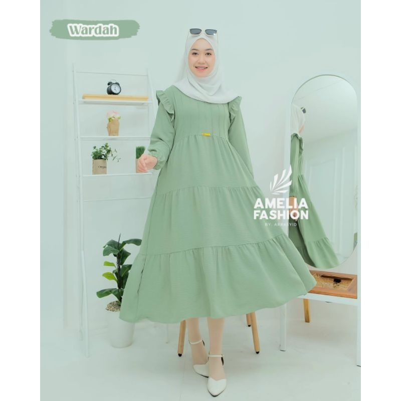 NAILA MIDI DRESS ORI AMELIA FASHION OUTFIT REMAJA MODERN KEKINIAN DRESS LEBARAN CRINGKLE TERBARU