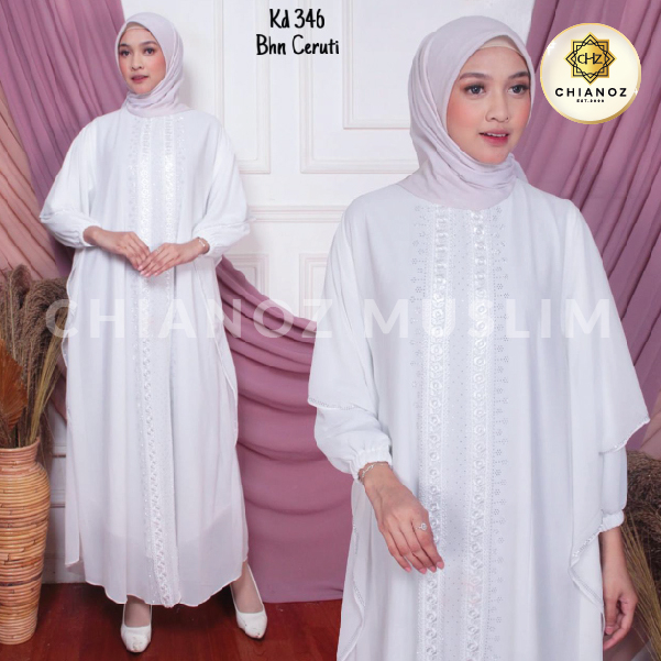 CHIANOZ Gamis Putih Mewah Inara Dress Brukat Renda Baju Lebaran Umroh Haji Manasik Pesta Akad 346