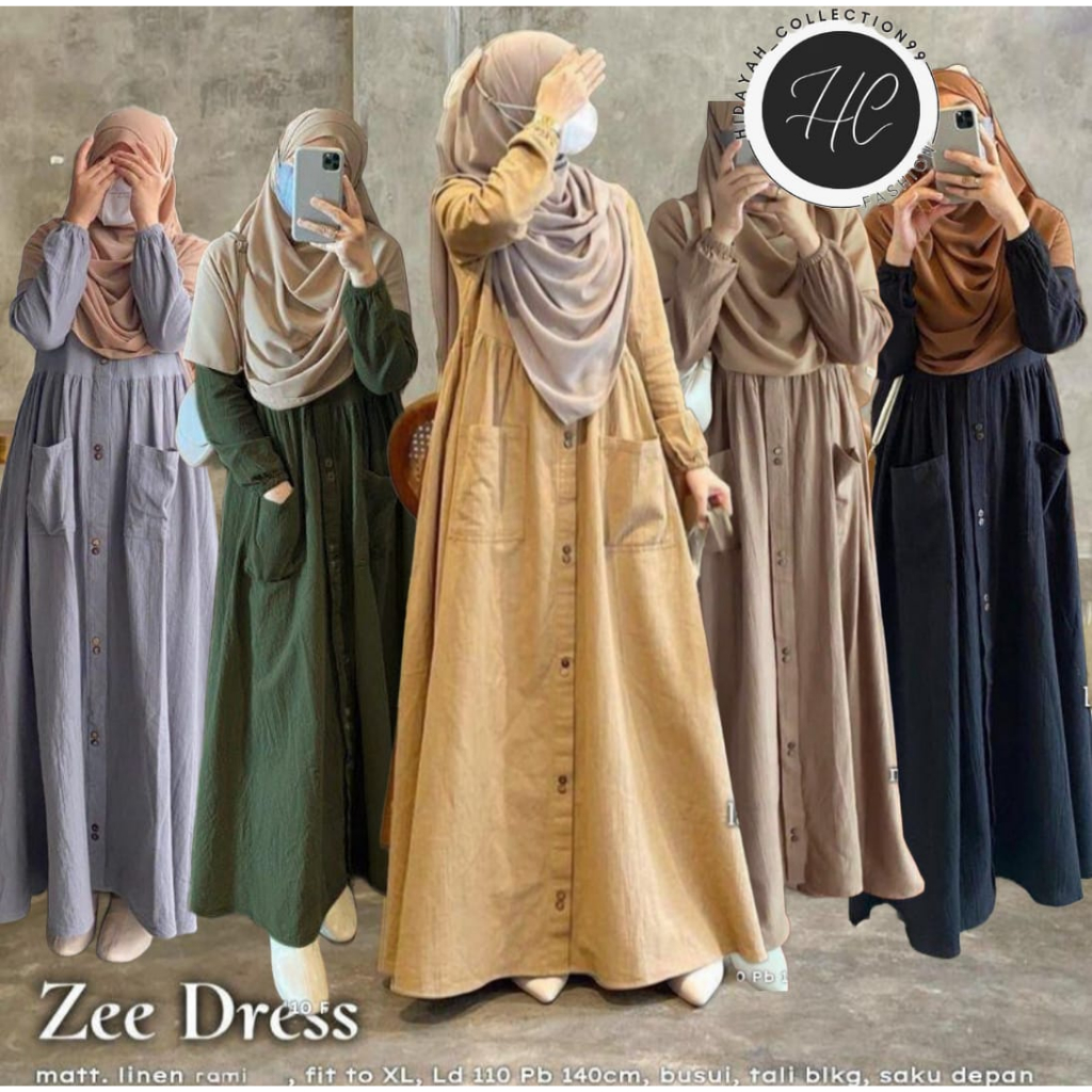 Gamis Wanita Polos Terbaru Zhee Dress Gamis Wanita Lebaran Bahan Linen Rami Dress Kasual Harian Wanita Terlaris Anggun Cantik Elegant Motiv Polos OOTD Pakaian Muslima Wanita Harian