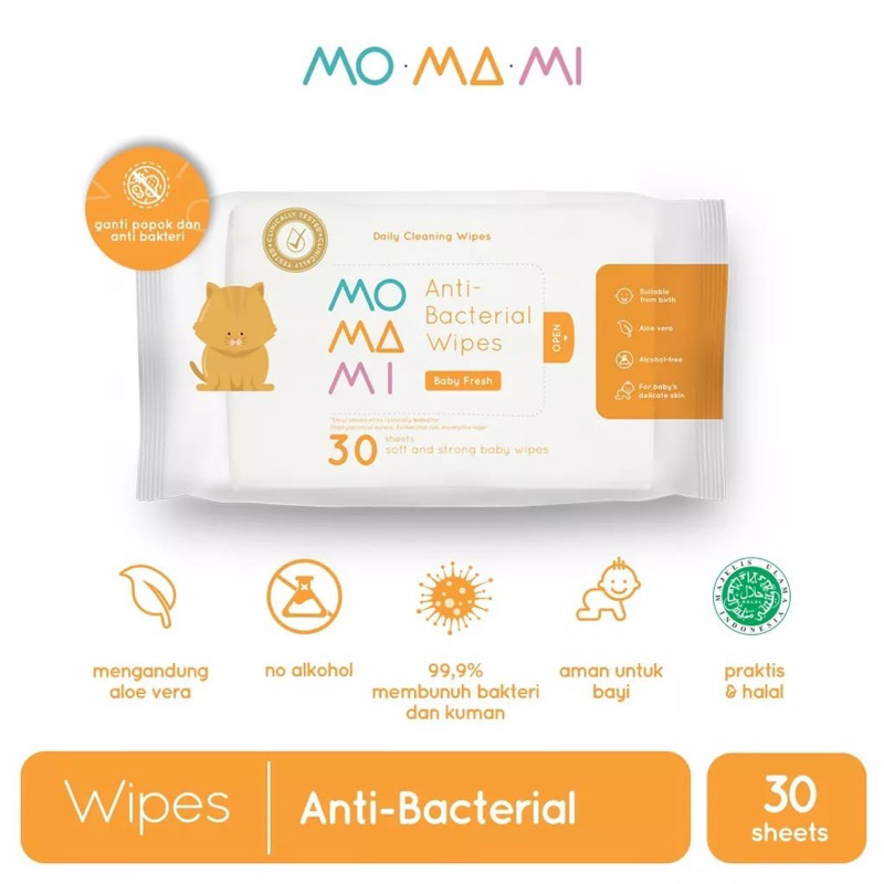 Momami Anti Bacterial Wipes 30s Tisu Basah Bayi