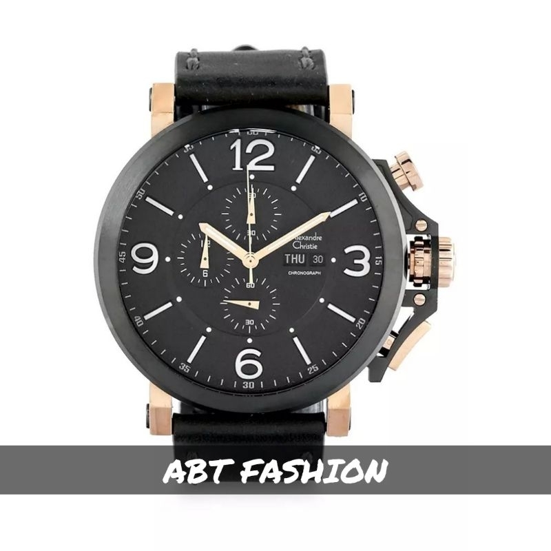 Alexandre Christie Jam Tangan Analog Pria AC 6281 MC Black Rose Gold - ABT FASHION