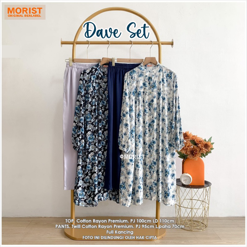DAVE SET BY MORIST | SETELAN TUNIK MOTIF BUNGA KECIL | BAJU SEMI FORMAL | SETELAN PREMIUM