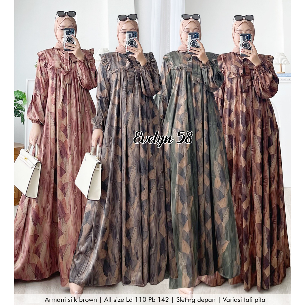 Zahira1808 Evelyn 58 Gamis Muslim Syari Ibu Busui Dress Hijab Muslimah Bahan DiorSilk Ori Best Selle