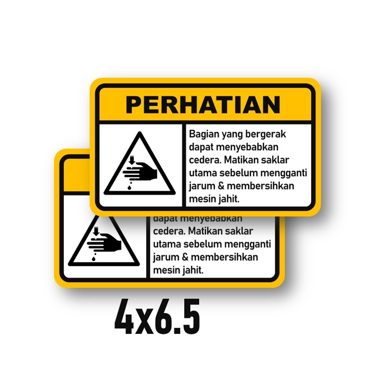 

Stiker Mesin Jahit Stiker Himbauan Mesin Jahit Ukuran 4x6.5cm warna kuning Putih
