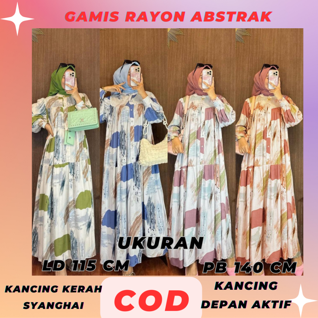 Gamis Rayon Abstrak Gamis Wanita Cewek Perempuan Rayon Premium Motif Kekinian