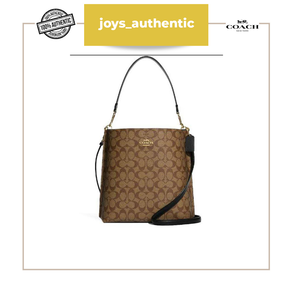 Tas Wanita Coach Mollie Bucket Large Signature Khaki Hitam Black Woman Bag Authentic Original