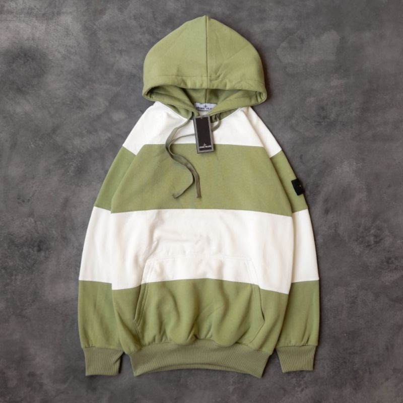 HOODIE JAKET SWEATER STONE ISLAND STRIPE SAGE FULLTAG &amp; LABEL