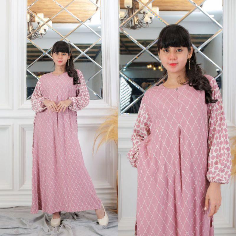 Long Dress Muslimah Gamis Wanita Terbaru Bahan Rayon Premium Tebal Halus Motif Batik Modern Kekinian