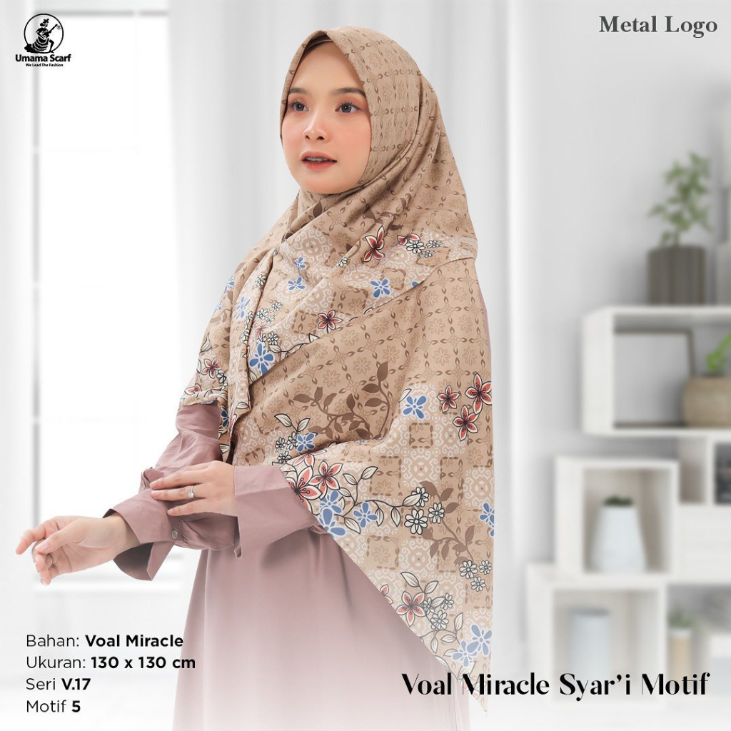 JILBAB UMAMA SYARI PRINTING PART 2 - VOAL MIRACLE SYAR'I MOTIF PRINTING LASERCUT METAL LOGO (BISA SERAGAMAN) 130X130CM