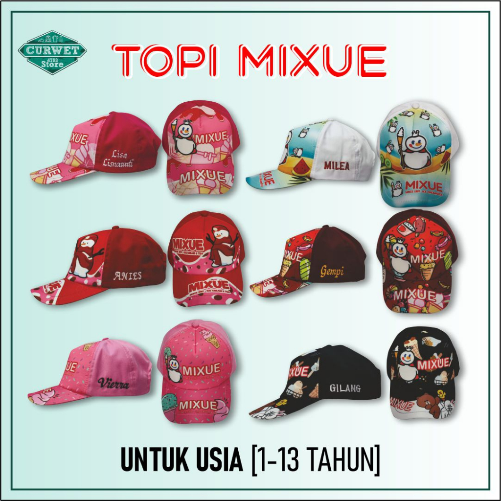 Topi Anak Mixue Free Bordir Nama Suka Hati