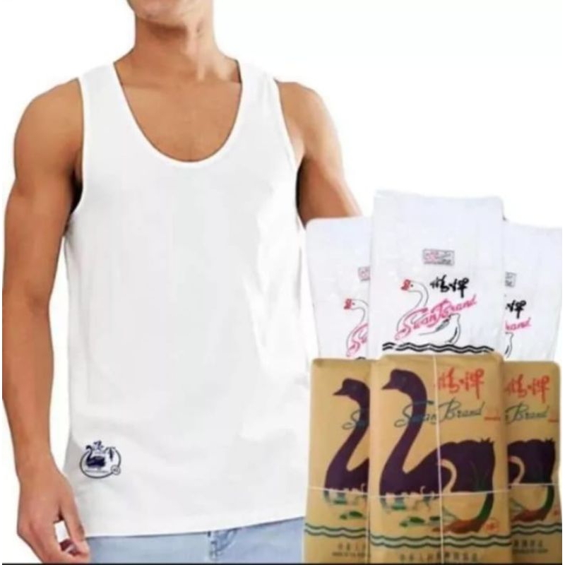 SINGLET PRIA BRAND SWAN KAOS DALAM PRIA POLOS PUTIH MURAH NYAMAN DIPAKAI | BISA COD