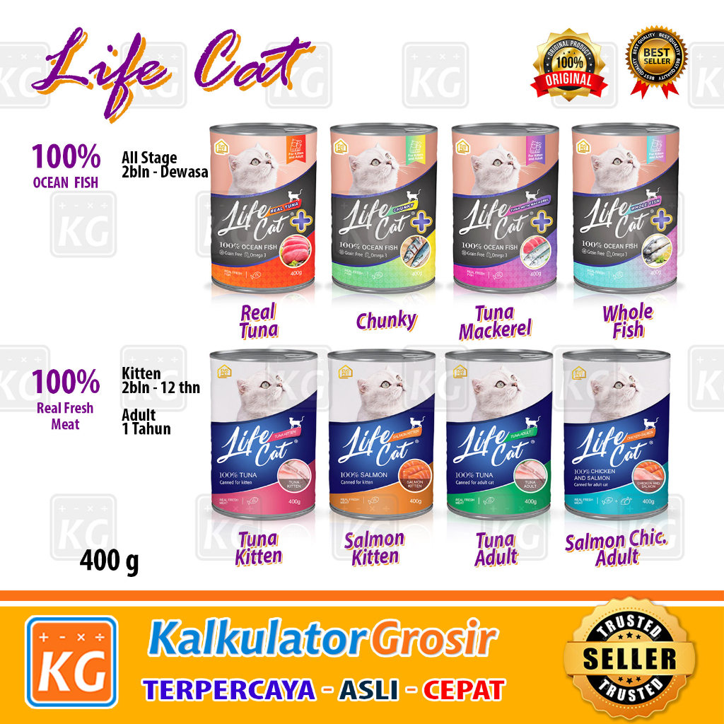 Life Cat Kaleng 400gr Tuna - Salmon Basah / Wet food Makanan Kucing Kitten Adult