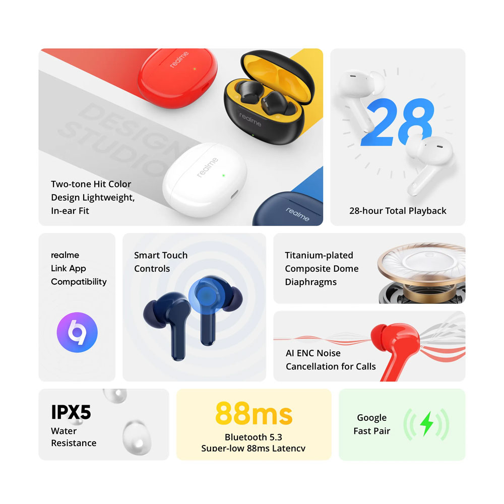 AKN88 - REALME Buds T100 TWS Earphone Bluetooth 5.3 AI Noise Cancelling