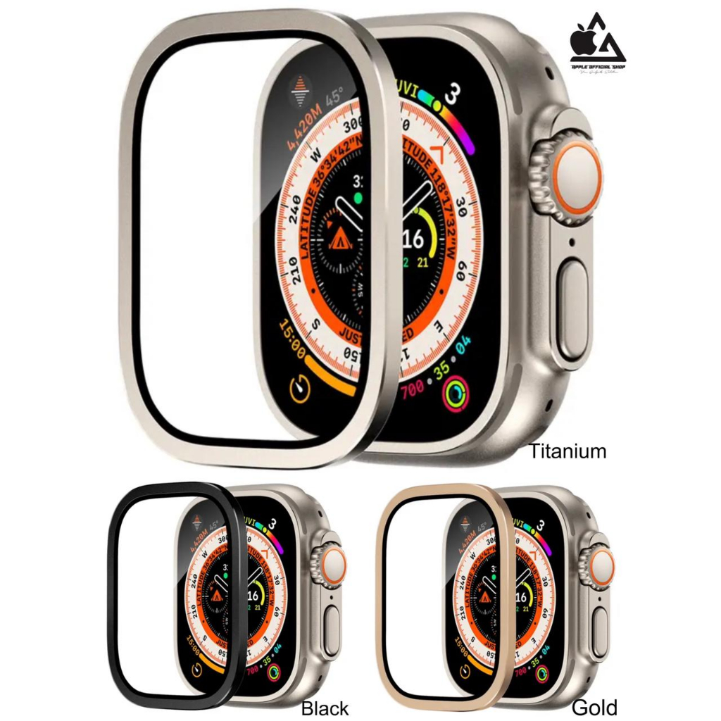 2in1 Tempered Glass With Frame Bumper Metal Apple Watch ULTRA 49mm Screen Guard Protector iWatch Smart Watch Bezel Bemper Anti Gores Kaca Film Pelindung Layar Jam Tangan Pintar